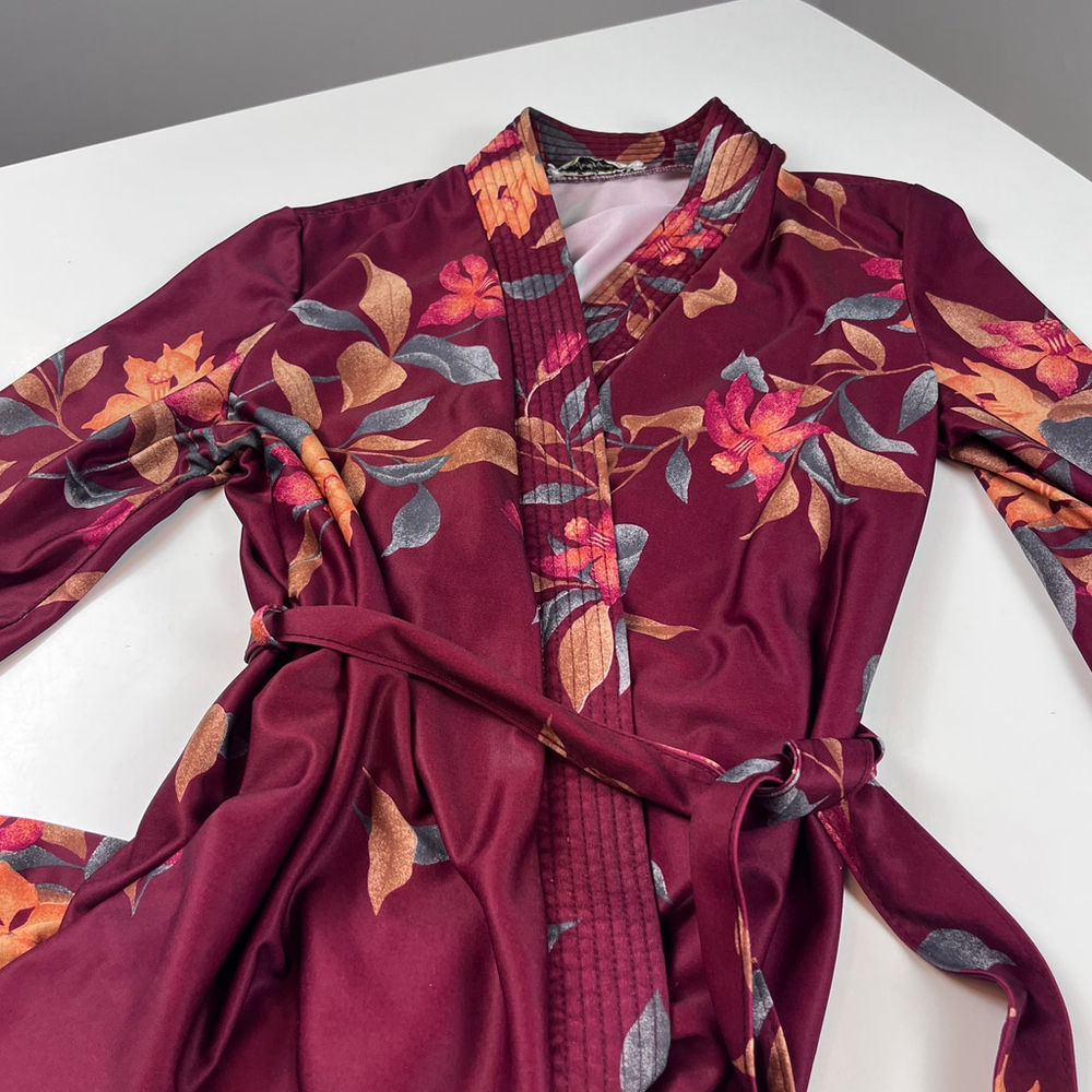 Vintage Heiress Judy Gail women robe burgundy floral size M - Picture 3 of 12